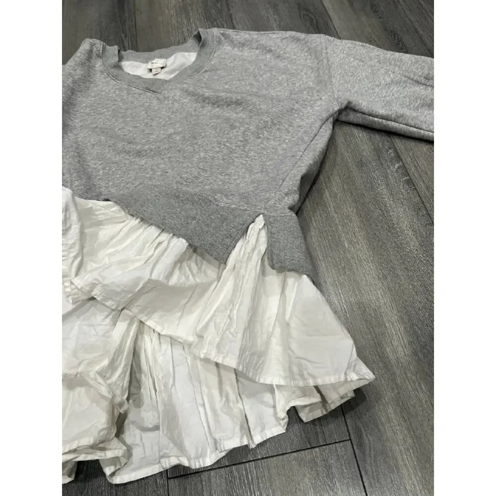 Anthropologie Maeve oversized media pleated pullover sweatshirt Gray L A006724